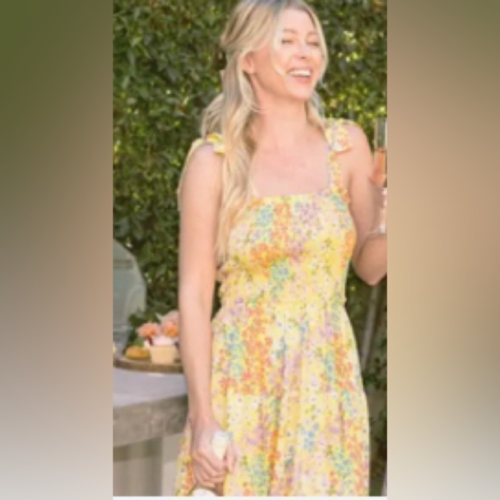 🩷 ODDI Daffodils Glow Midi Dress Buttercup yellow with ditsy floral & tie straps